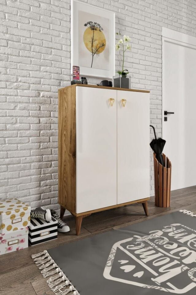 Simple Ayakkabılık  Çok Amaçlı Dolap Mutfak Kiler Balkon Ekru Ceviz