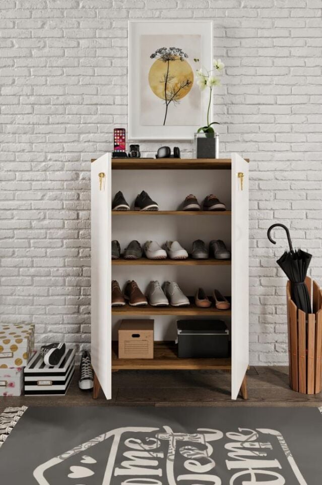 Simple Ayakkabılık  Çok Amaçlı Dolap Mutfak Kiler Balkon Ekru Ceviz