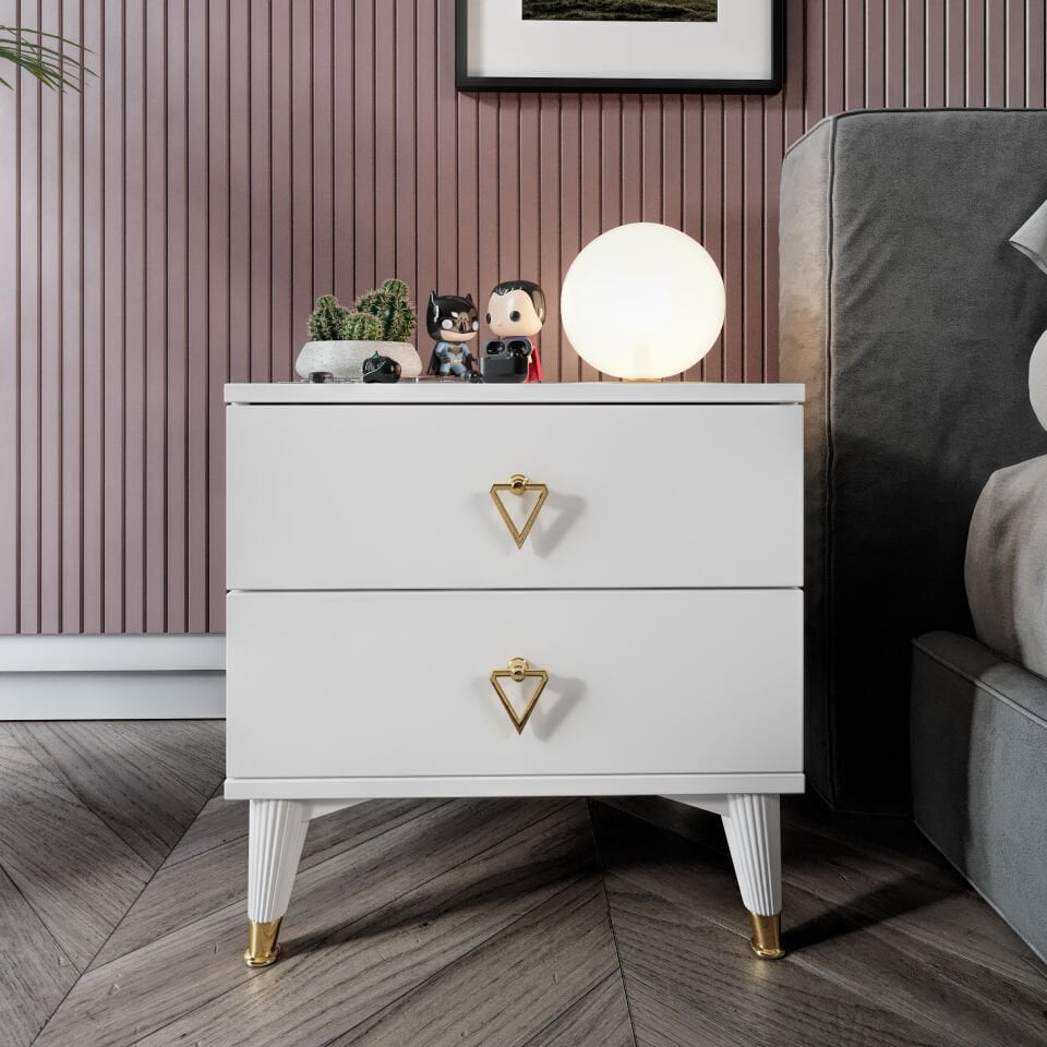 Simple 2 Çekmeceli Komodin KMD5002 Beyaz Gold