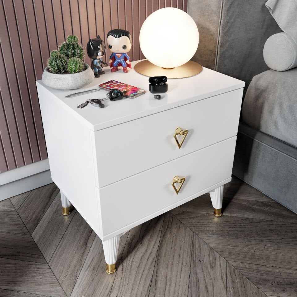 Simple 2 Çekmeceli Komodin KMD5002 Beyaz Gold