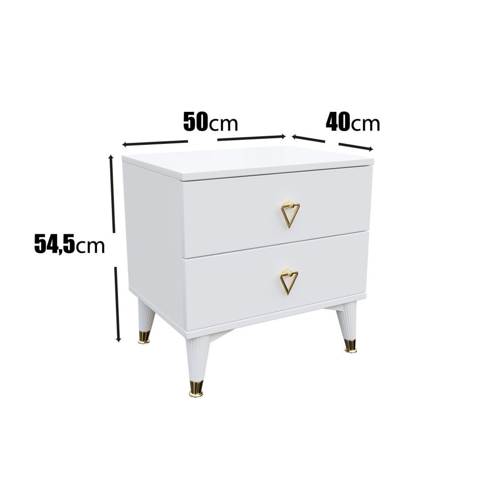 Simple 2 Çekmeceli Komodin KMD5002 Beyaz Gold
