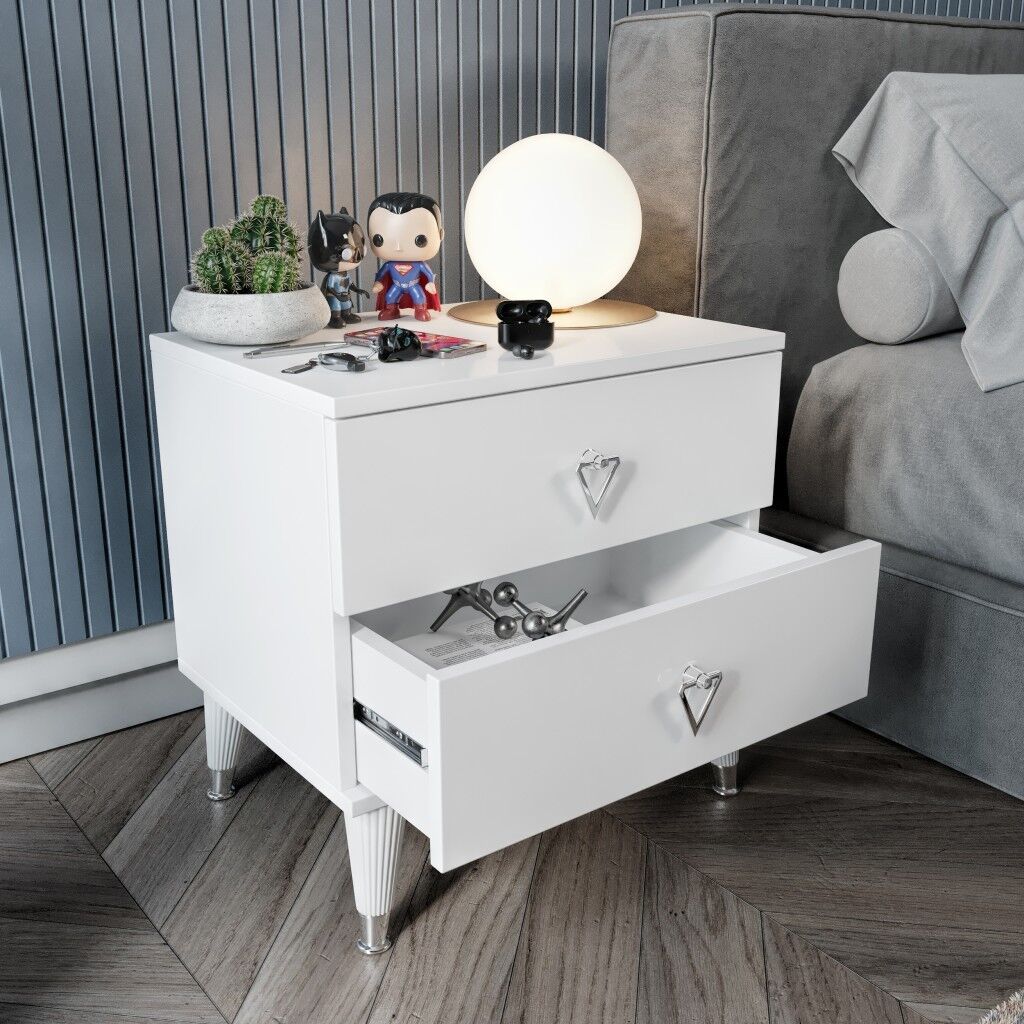 Simple 2 Çekmeceli Komodin SMP5002 Beyaz Gümüş