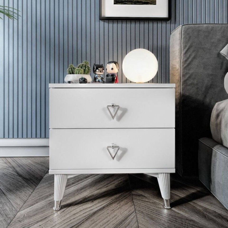 Modern tasarımlı beyaz simple komodin 2 çekmeceli görünüm