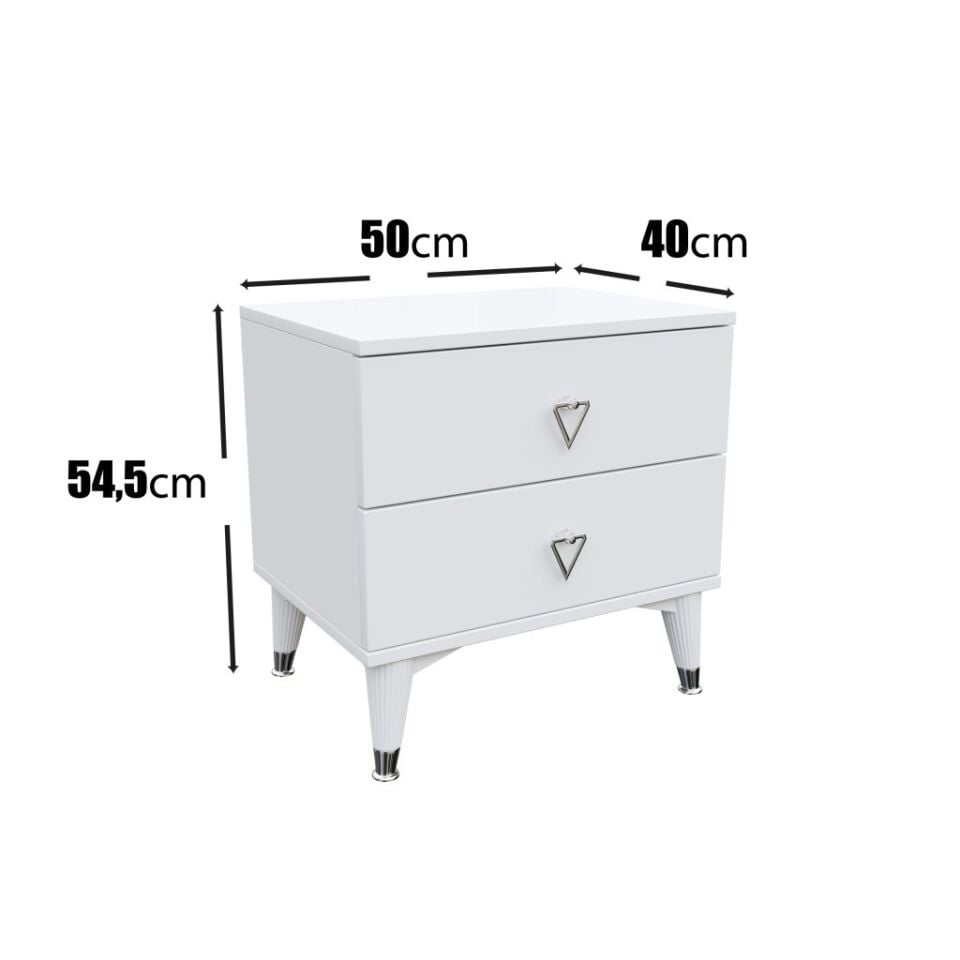 Simple 2 Çekmeceli Komodin SMP5002 Beyaz Gümüş