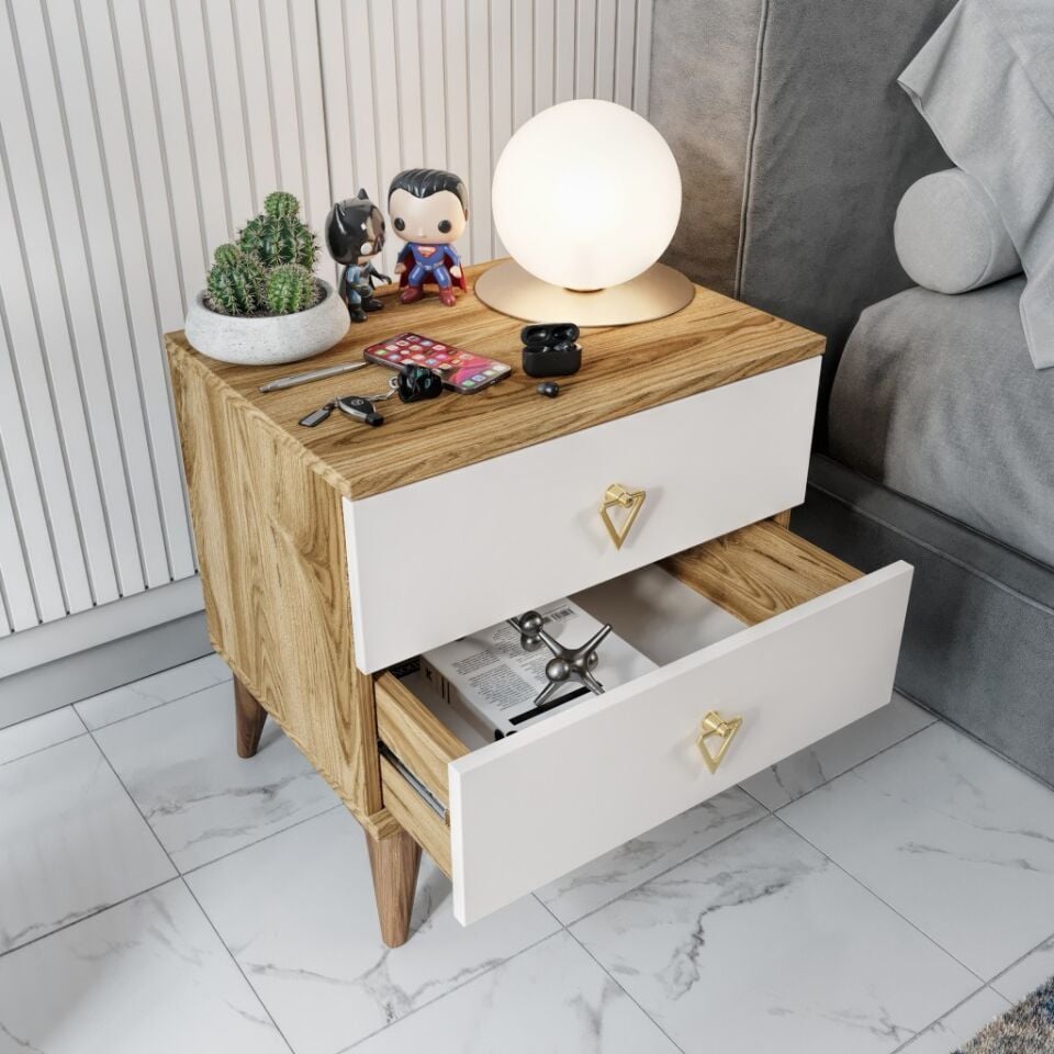 Simple 2 Çekmeceli Komodin SMP5002 Ekru Ceviz
