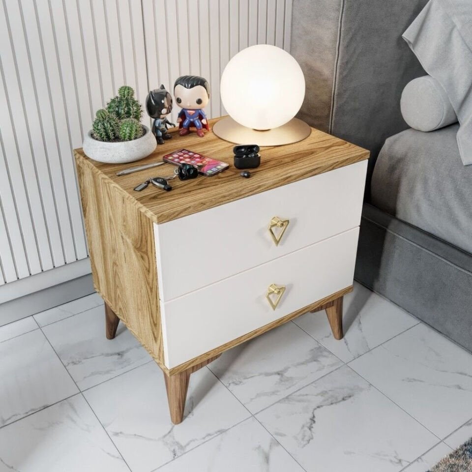 Simple serisi ekru ceviz komodin, modern yatak odası mobilyası