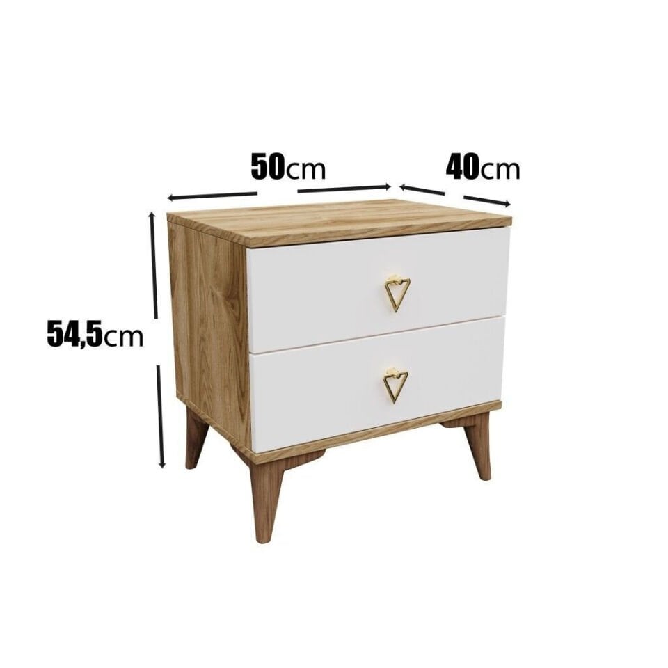 Şık tasarımlı ekru ceviz renkli 2 çekmeceli komodin modeli