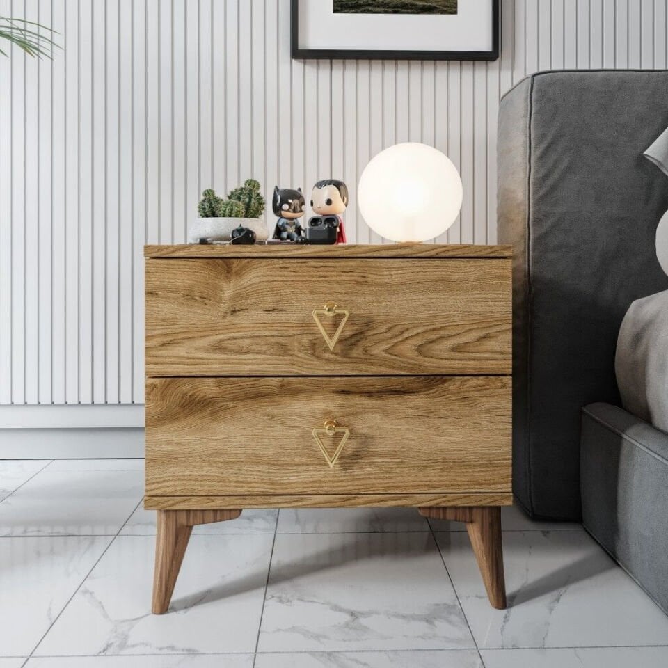  ceviz iki çekmeceli komodin modeli