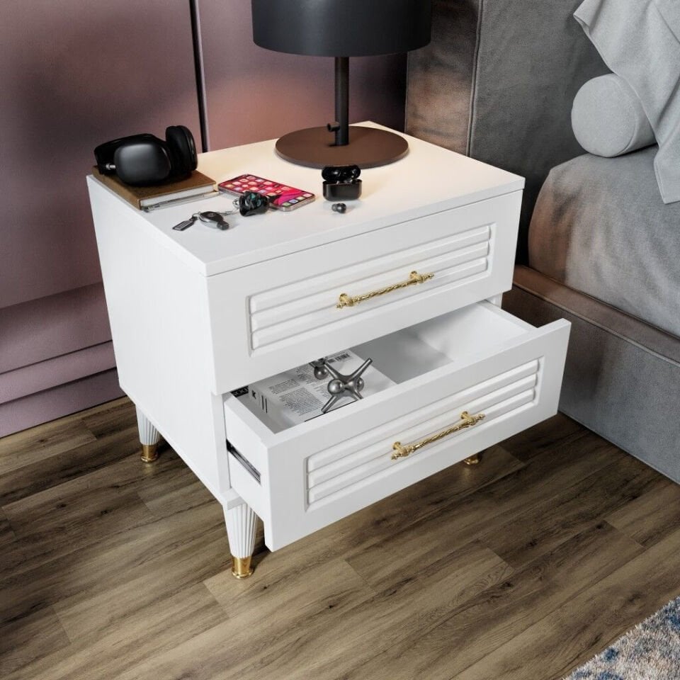 Panjurlu beyaz gold komodin modeli