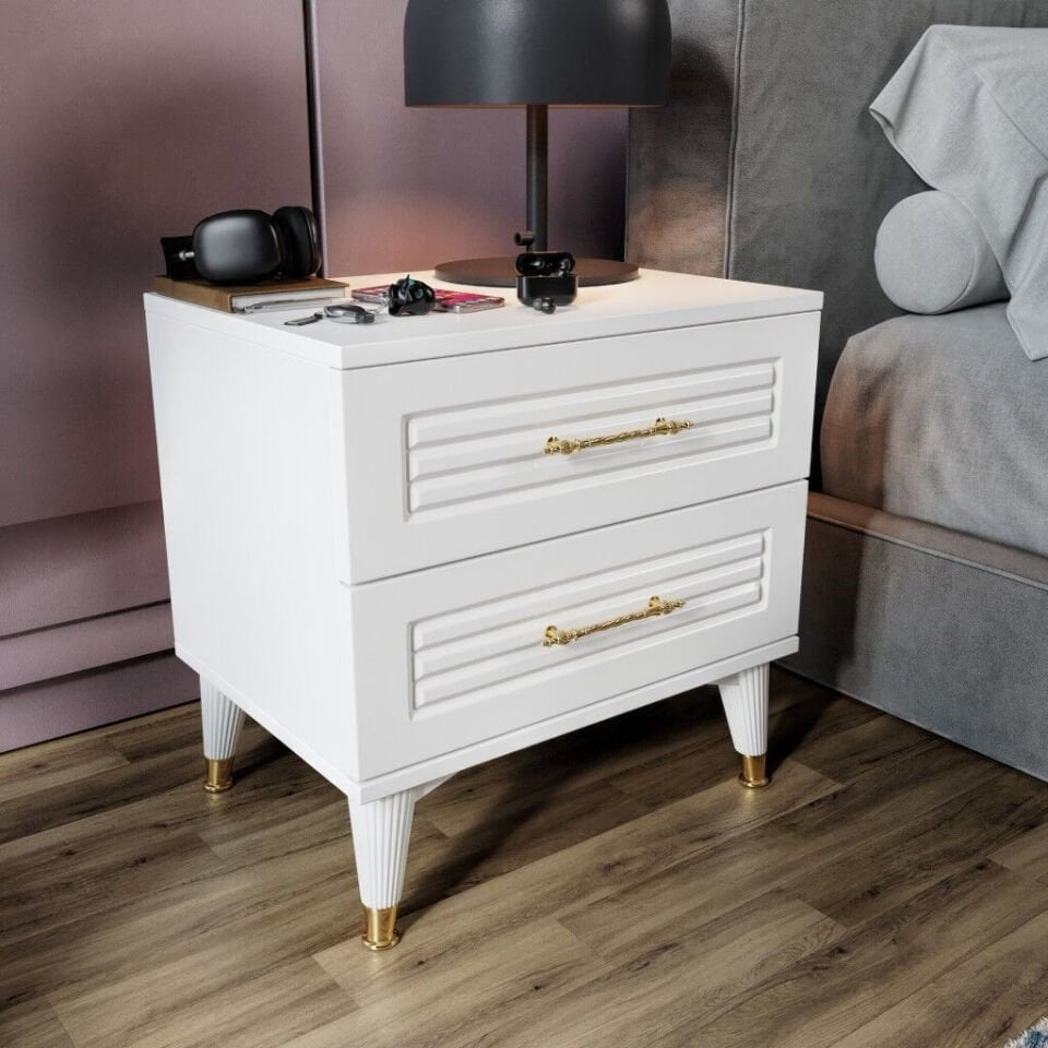 Modern panjurlu komodin beyaz gold