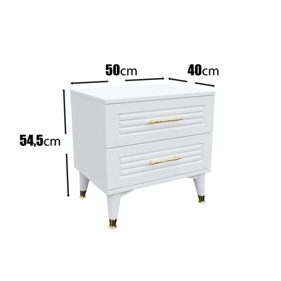 Panjurlu 2 Çekmeceli Komodin PNJ5002 Beyaz Gold