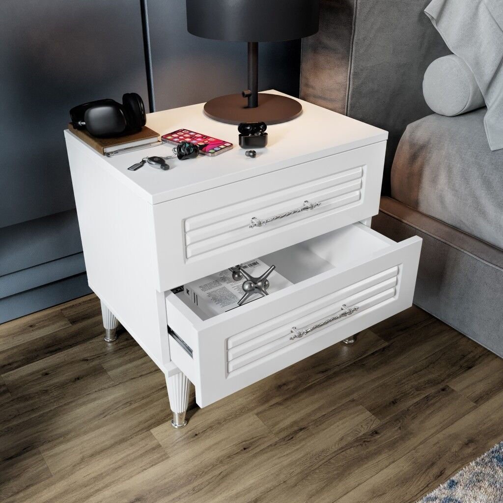 Panjurlu beyaz gümüş komodin