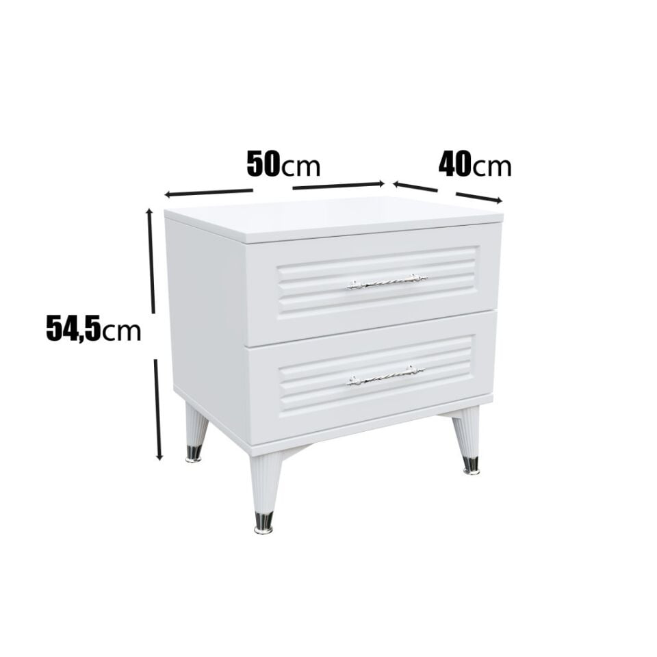 Panjurlu 2 Çekmeceli Komodin PNJ5002 Beyaz Gümüş