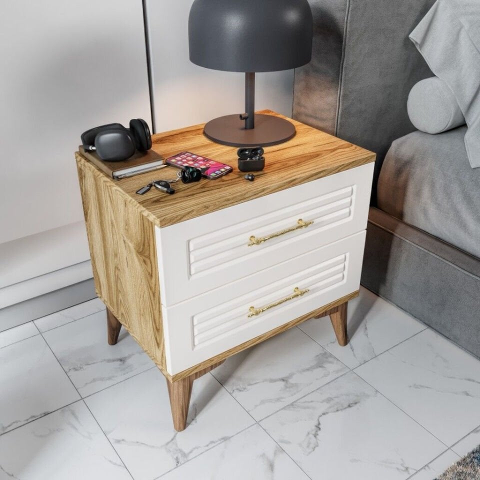 Ekru ceviz renkli modern komodin