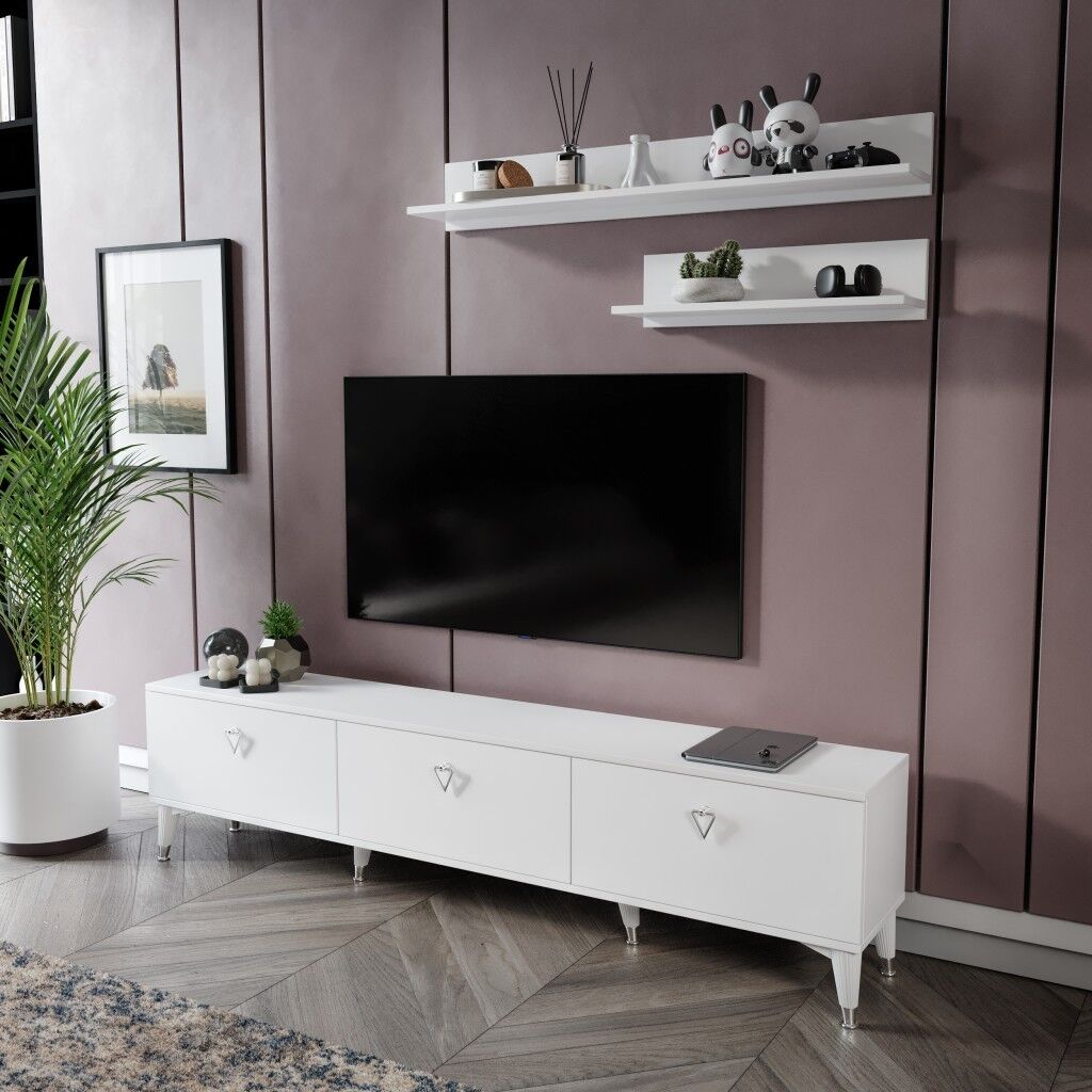 Simple Modern 180 Cm SMP18033 Tv ünitesi 2 Raflı Beyaz Gümüş