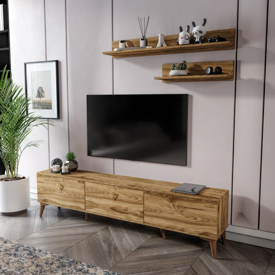 Ceviz TV ünitesi 180 cm — salon dekorasyonunda şık çözüm