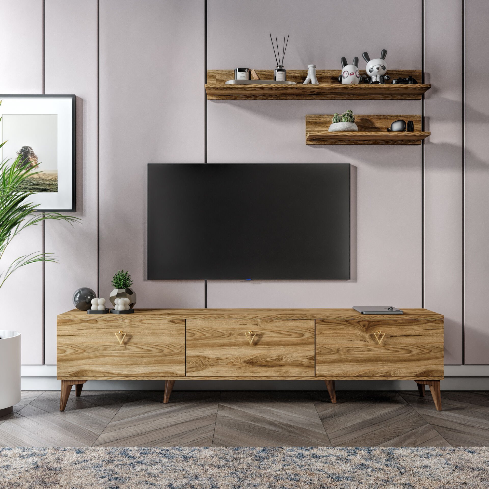 Simple Modern 180 cm TV ünitesi ceviz — 2 raflı modern model