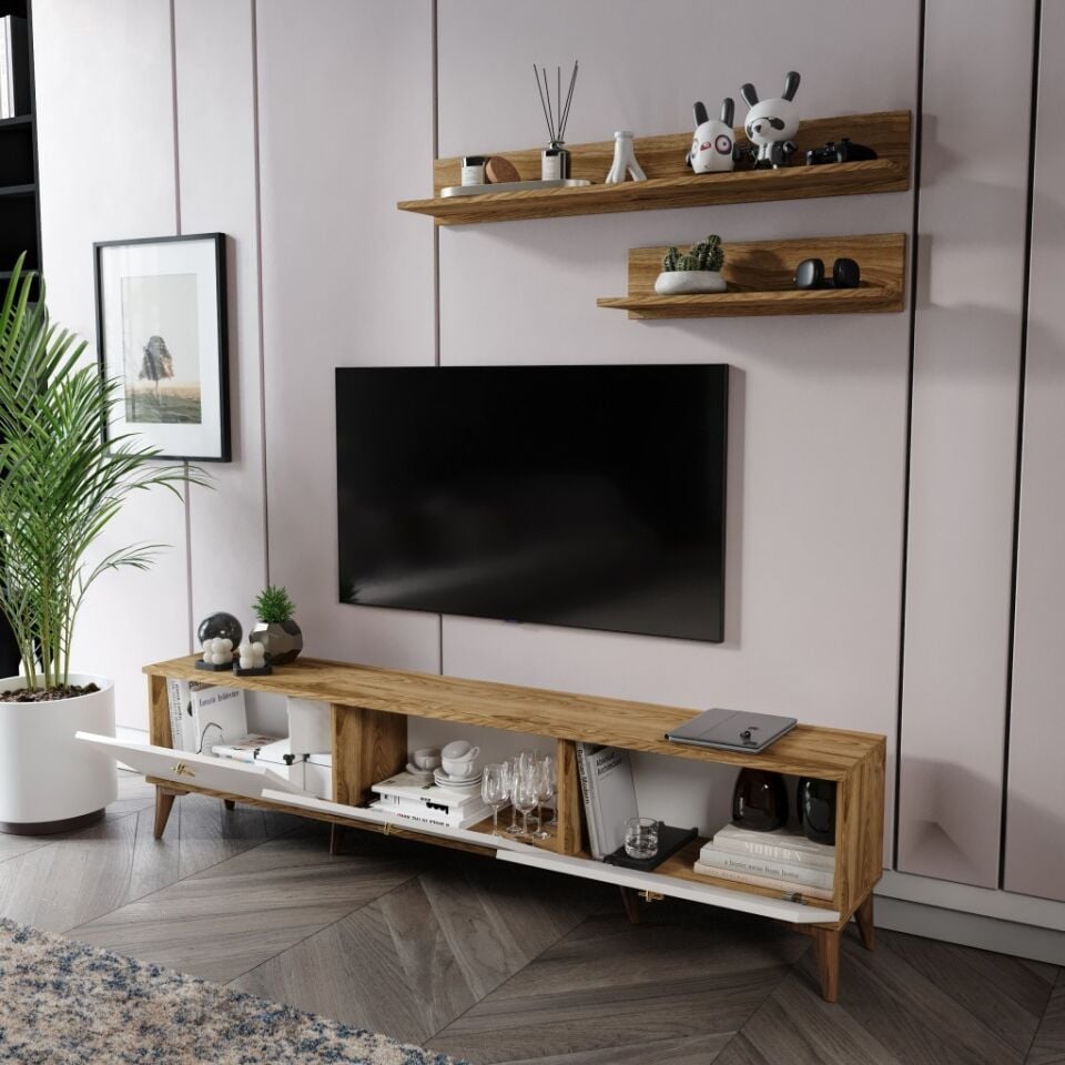Simple Modern 180 Cm SMP18033 Tv ünitesi 2 Raflı Eekru Ceviz