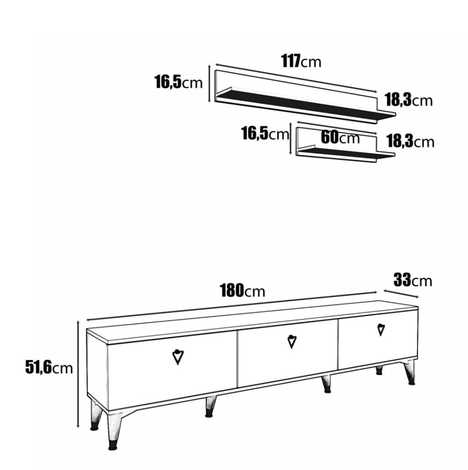 Simple Modern 180 Cm SMP18033 Tv ünitesi 2 Raflı Eekru Ceviz