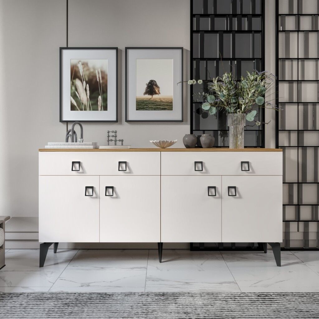 Elara Konsol – 180 cm Aytaşı Ceviz,Metal Ayaklı 4 Kapaklı 2 Çekmeceli Modern Konsol