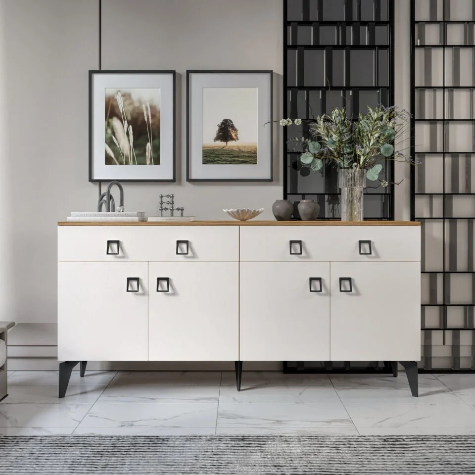 Elara konsol 180 cm ceviz, metal ayaklı modern konsol modeli