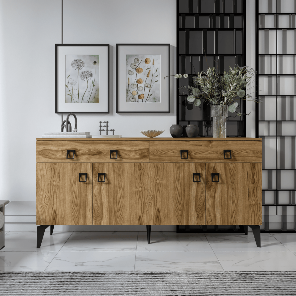 Elara konsol ceviz 180 cm metal ayaklı modern konsol