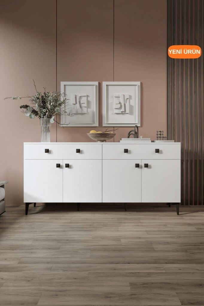 Livia Konsol – 180 cm Beyaz 4 Kapaklı 2 Çekmeceli Modern Konsol