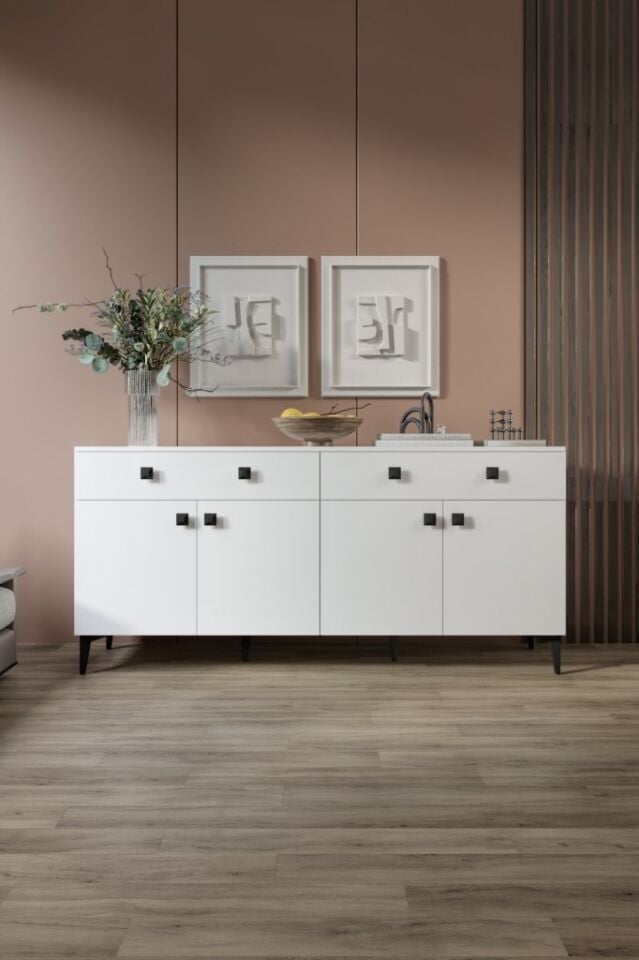 Livia Konsol – 180 cm Beyaz 4 Kapaklı 2 Çekmeceli Modern Konsol