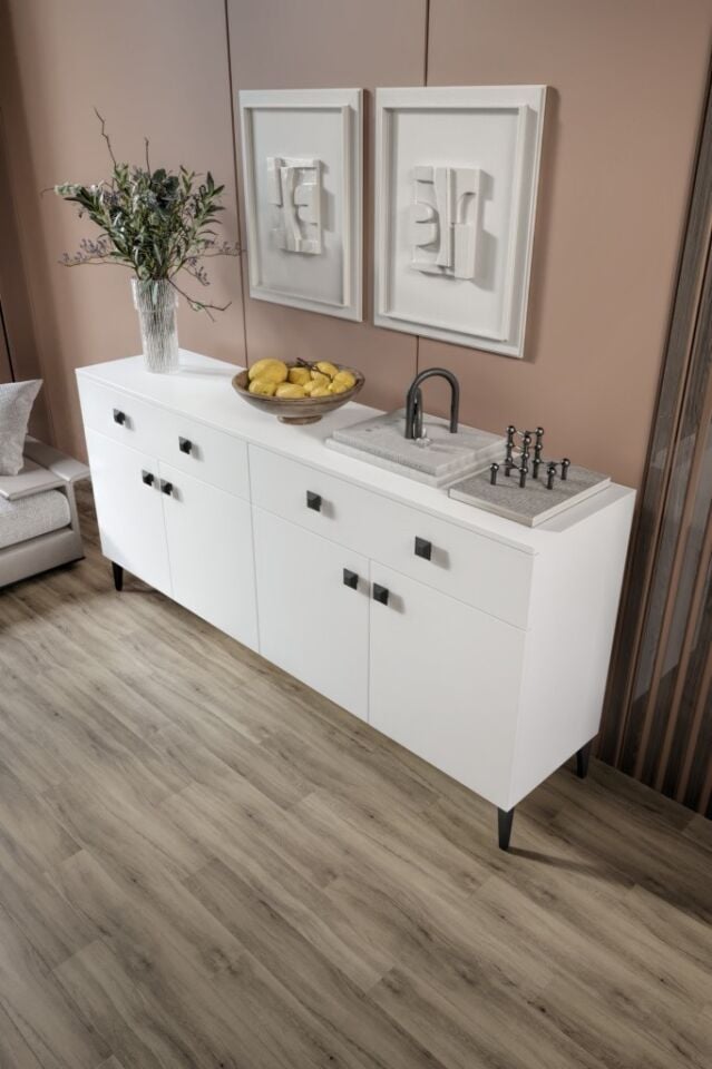 Livia Konsol – 180 cm Beyaz 4 Kapaklı 2 Çekmeceli Modern Konsol