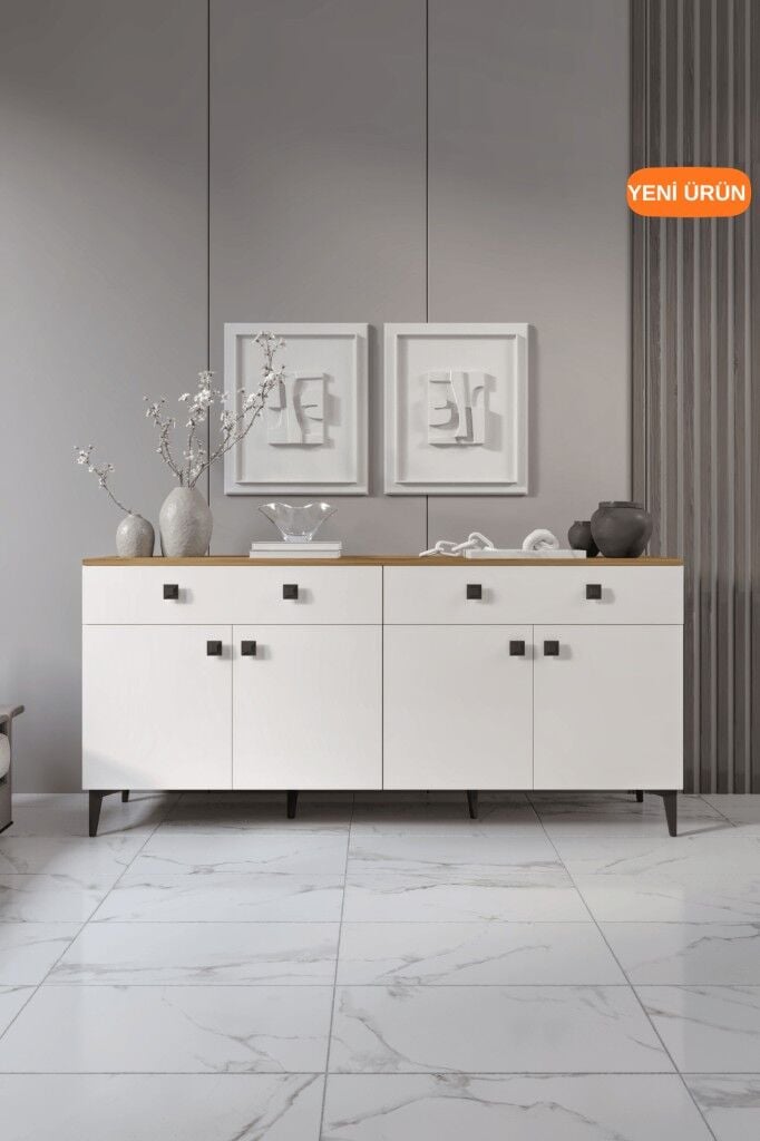 Livia Konsol – 180 cm Aytaşı Ceviz 4 Kapaklı 2 Çekmeceli Modern Konsol