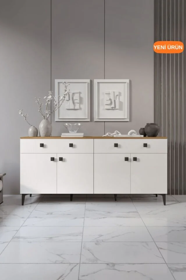 Livia Konsol – 180 cm Aytaşı Ceviz 4 Kapaklı 2 Çekmeceli Modern Konsol