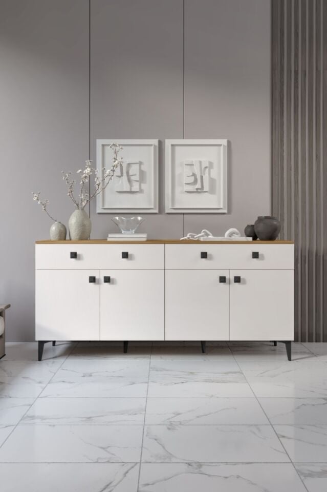 Livia Konsol – 180 cm Aytaşı Ceviz 4 Kapaklı 2 Çekmeceli Modern Konsol