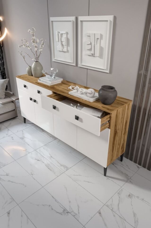 Livia Konsol – 180 cm Aytaşı Ceviz 4 Kapaklı 2 Çekmeceli Modern Konsol
