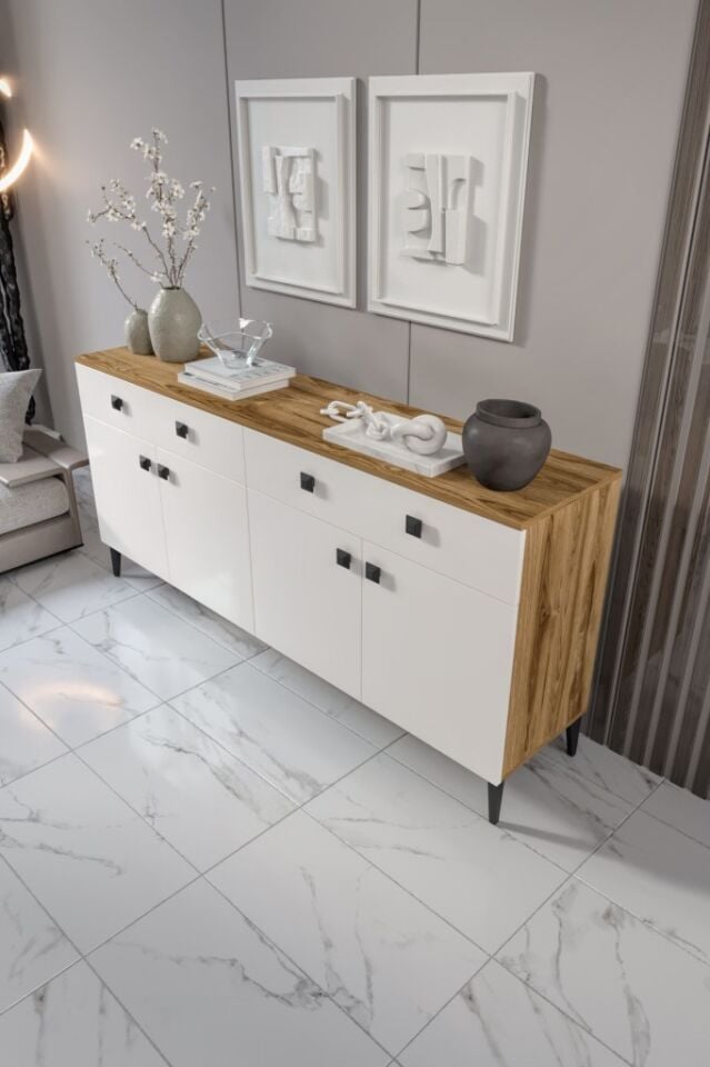 Livia Konsol – 180 cm Aytaşı Ceviz 4 Kapaklı 2 Çekmeceli Modern Konsol