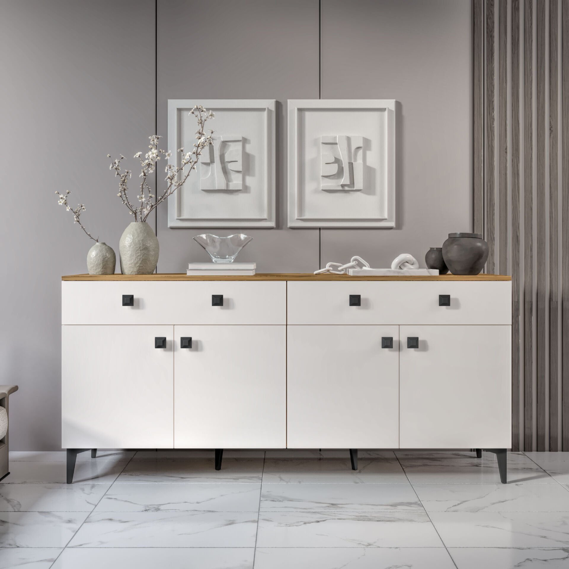 Livia konsol ceviz 180 cm 4 kapak 2 çekmeceli modern konsol