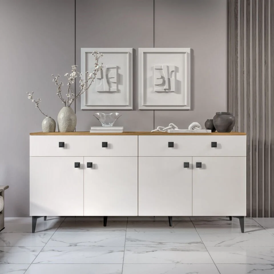 Livia konsol ceviz 180 cm 4 kapak 2 çekmeceli modern konsol