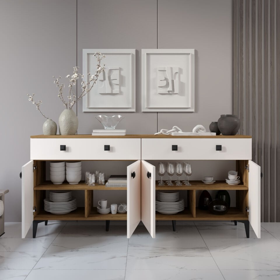 Ceviz renkli Livia konsol modern depolama alanı ve dekoratif tasarım