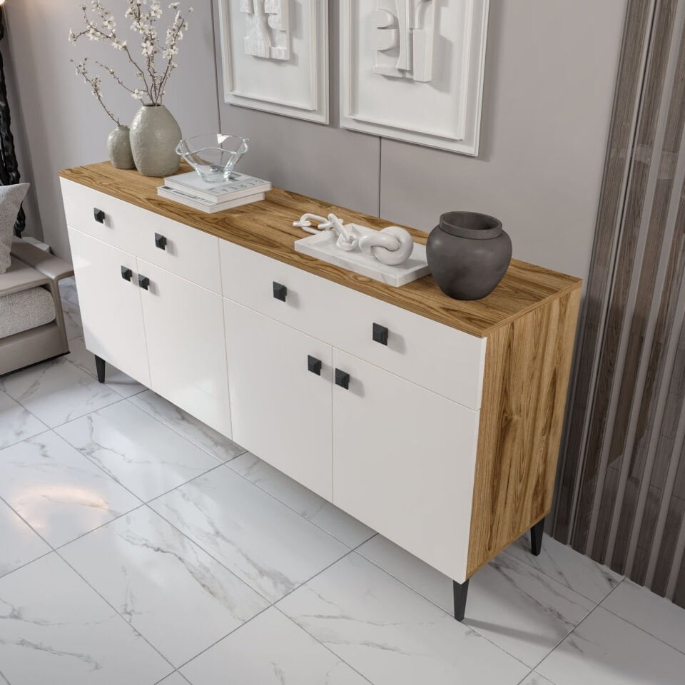 Salon dekorasyonu için uygun Livia konsol ceviz renkli model