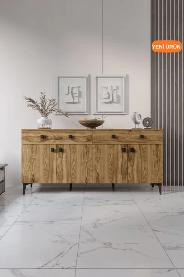 Livia Konsol – 180 cm Ceviz 4 Kapaklı 2 Çekmeceli Modern Konsol