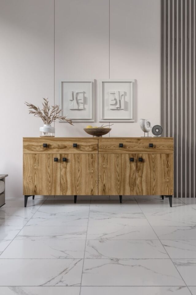 Livia Konsol – 180 cm Ceviz 4 Kapaklı 2 Çekmeceli Modern Konsol