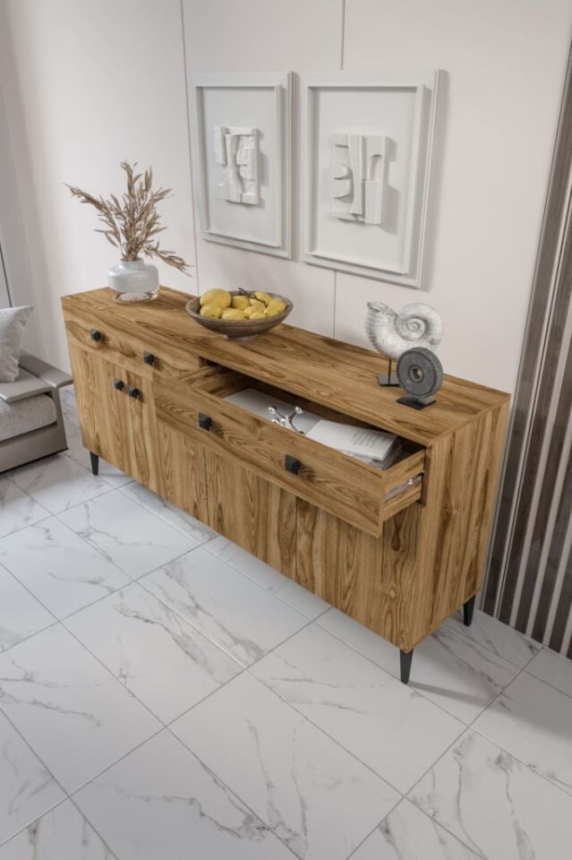 Livia Konsol – 180 cm Ceviz 4 Kapaklı 2 Çekmeceli Modern Konsol