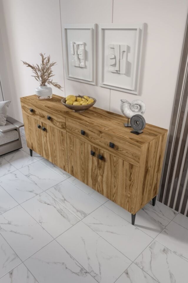 Livia Konsol – 180 cm Ceviz 4 Kapaklı 2 Çekmeceli Modern Konsol