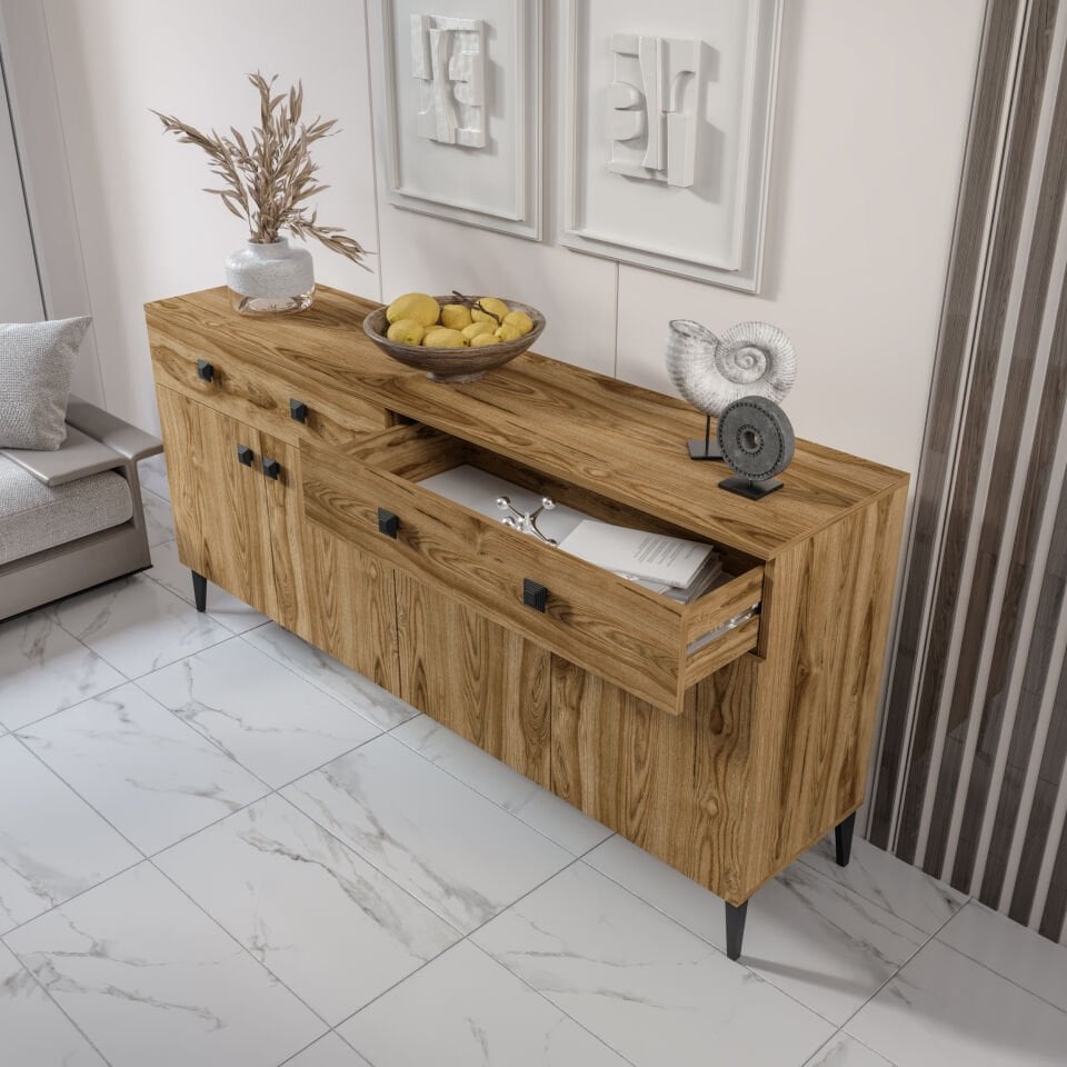 Livia konsol üst yüzey sergileme alanı dekoratif objelerle