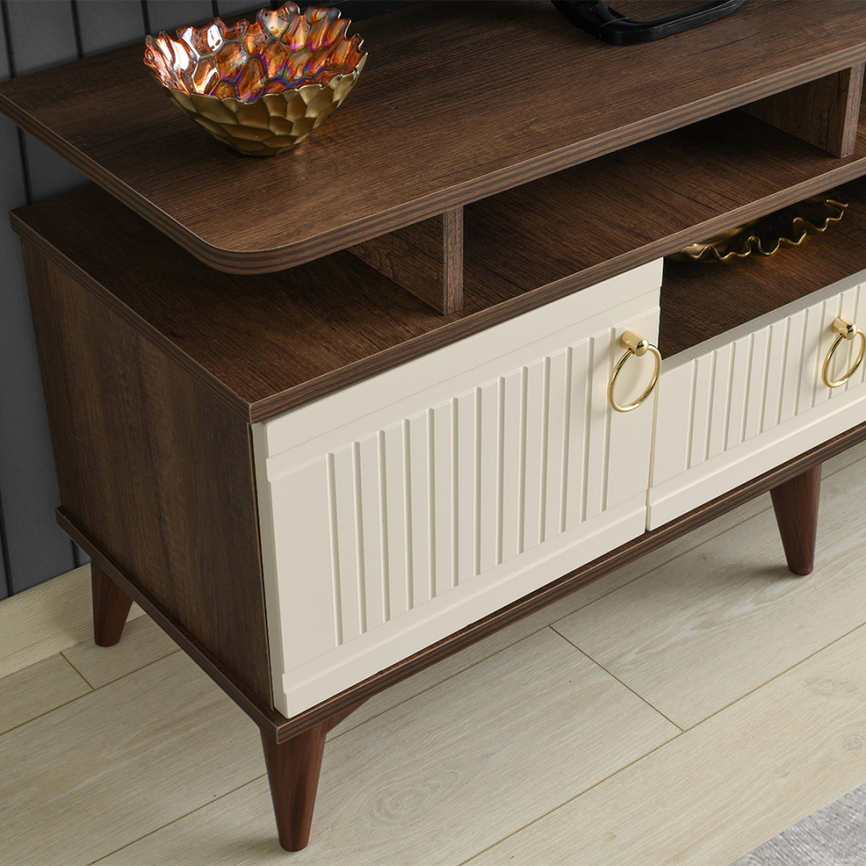 fonksiyonel barok ceviz TV sehpası MDF mebran kapaklı model