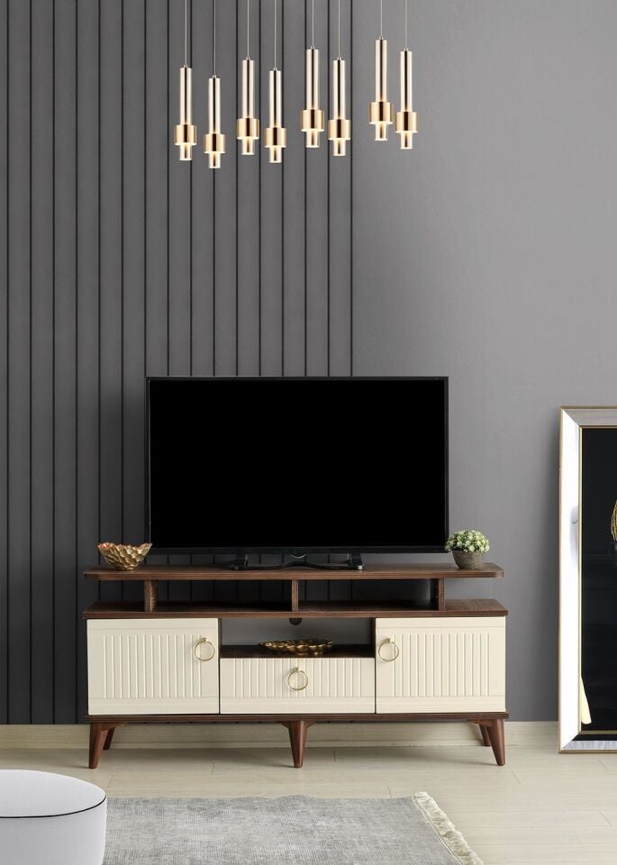 110 Cm Mdf Mebran Kapak Raflı Tv Sehpası Barok Ceviz