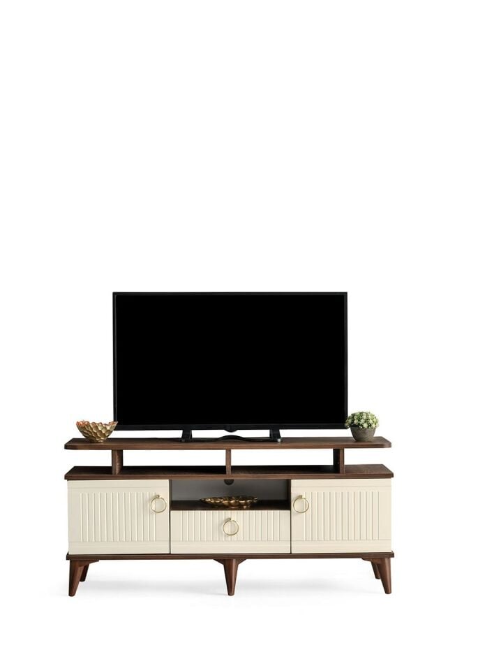 110 Cm Mdf Mebran Kapak Raflı Tv Sehpası Barok Ceviz