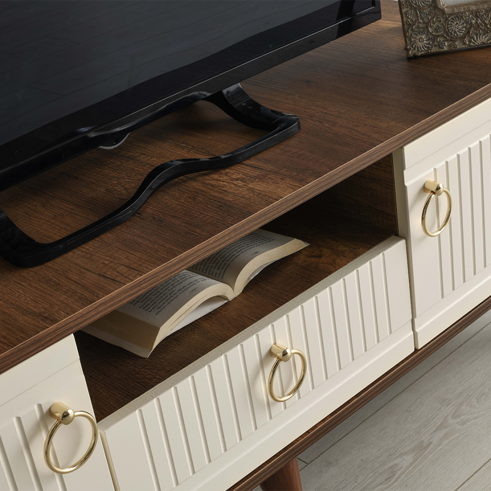 MapaHomeLiving 110 cm barok ceviz-krem TV sehpası dekoratif mobilya