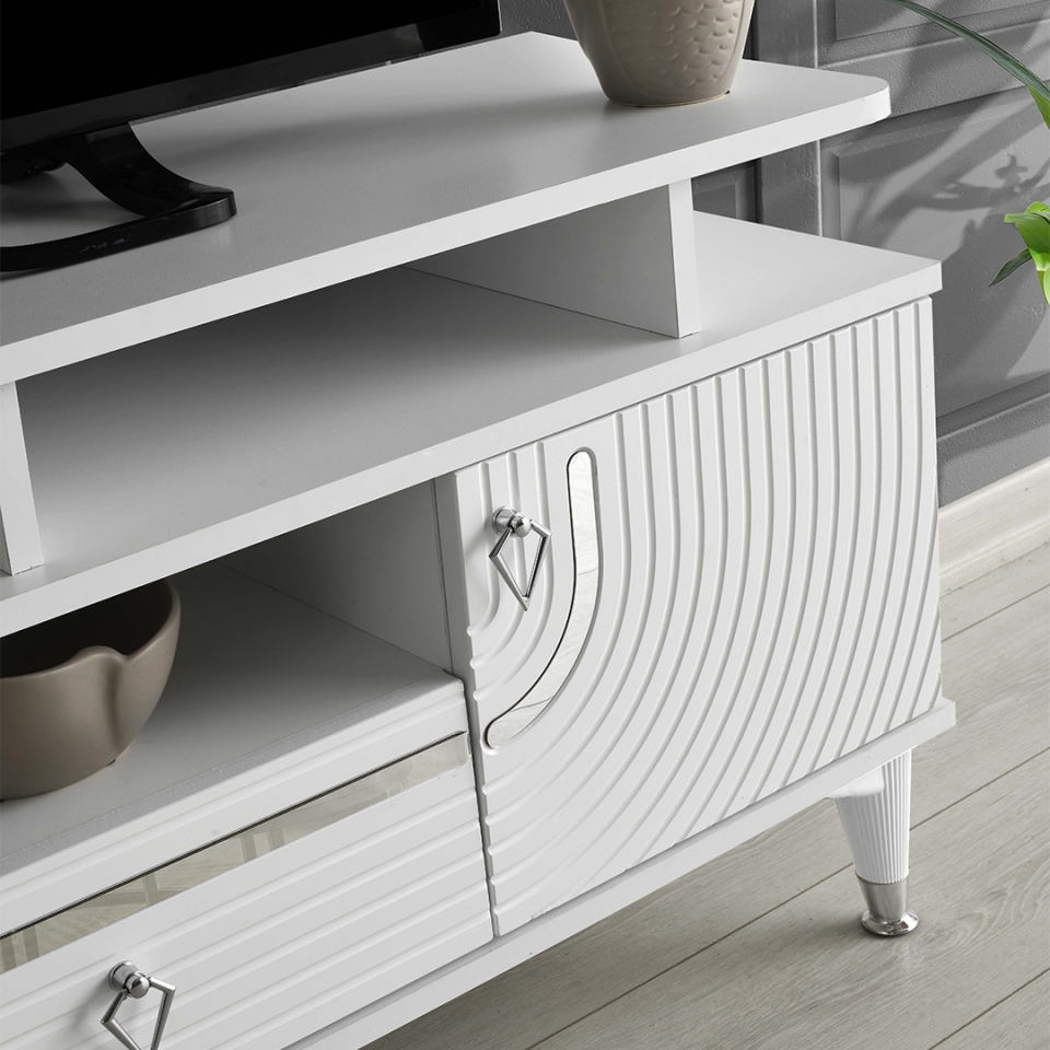 MapaHomeLiving 110 cm art raflı TV sehpası MDF mebran yüzey mobilya