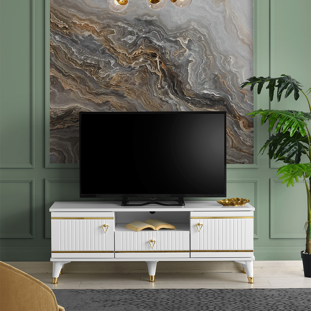 110 cm kordon raflı MDF mebran kapak TV sehpası ürünü