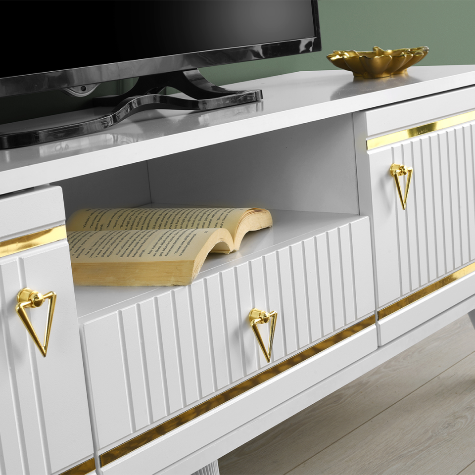 modern kordon raf detaylı TV sehpası 110 cm ev dekoru